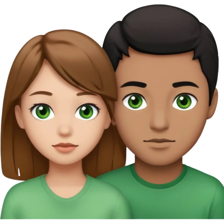 A boyfriend with light brown hair and green eyes next to his girlfriend with black eyes and black hair emoji