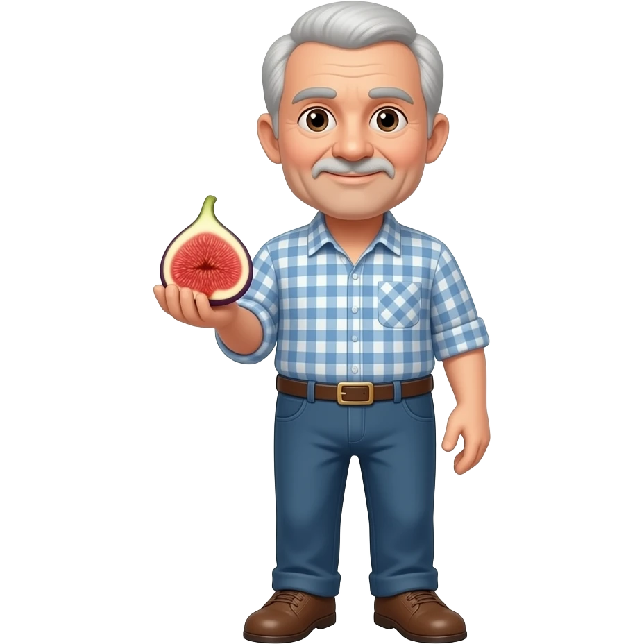 no beard, no mustache 72-year-old man wearing shoes and a fig; emoji