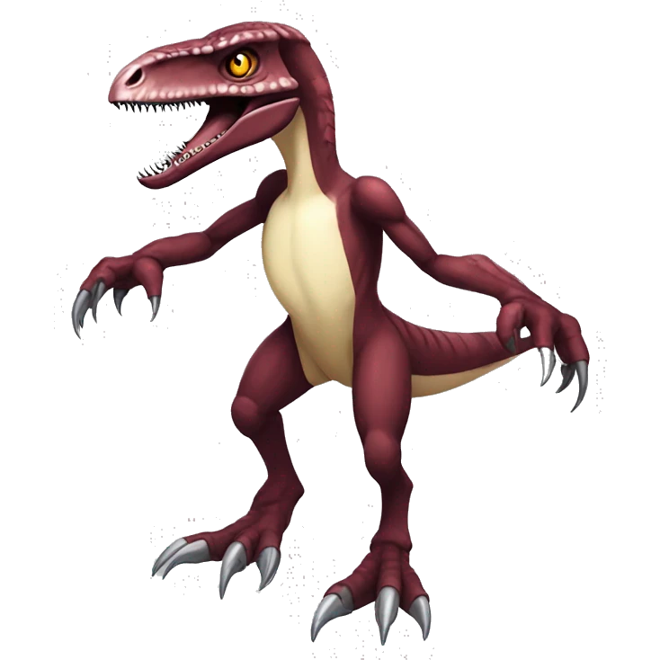 Maroon edgy badass velociraptor-Digimon, full body emoji