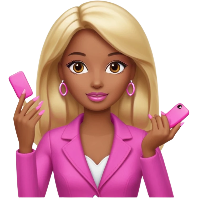 Brown skin blonde hair barbie with long pink nails  emoji