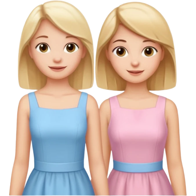 happy princesses blonde girl in light blue dress and brunette girl in light pink dress emoji