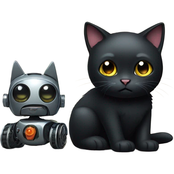 Sad Black Cat with Toy Robot emoji