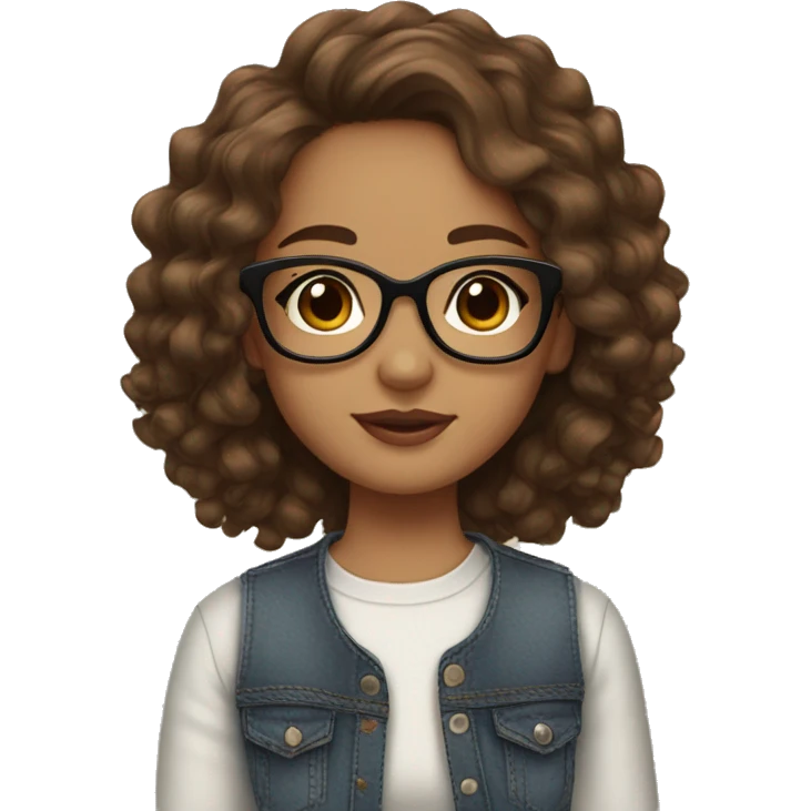 Girl with Brown wavy hair, Brown eyes, cute glasses, cute earrings, cute eye lashes, light skin emoji