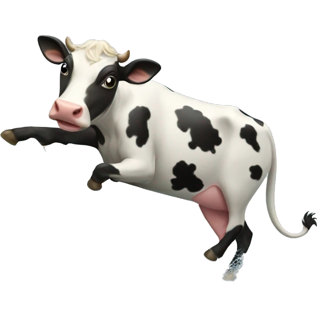 A cow surfing in a very big wave with a dolphin  emoji