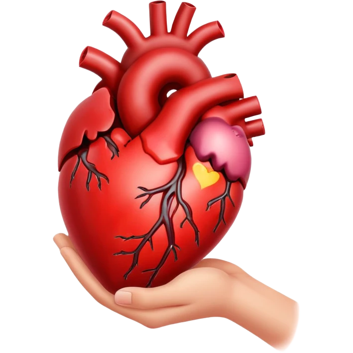 cœur humain plein de sang qui coule dans une main  emoji
