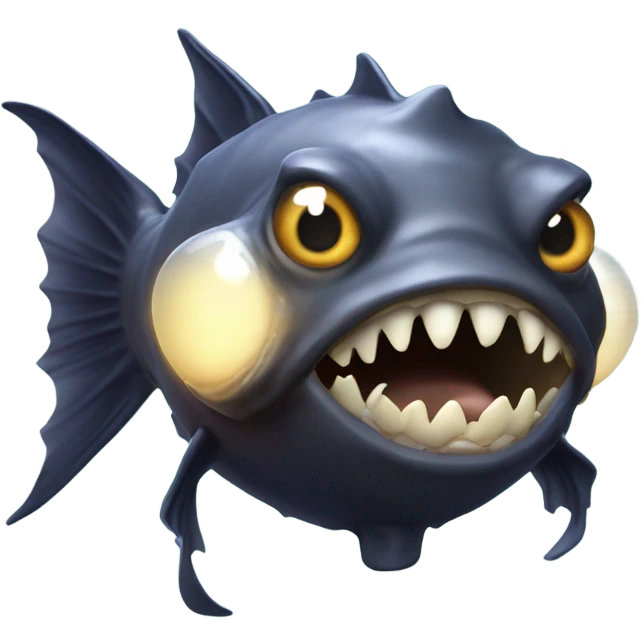 Anglerfish with a glowing lure hanging from its forehead, sharp teeth, and big eyes. emoji