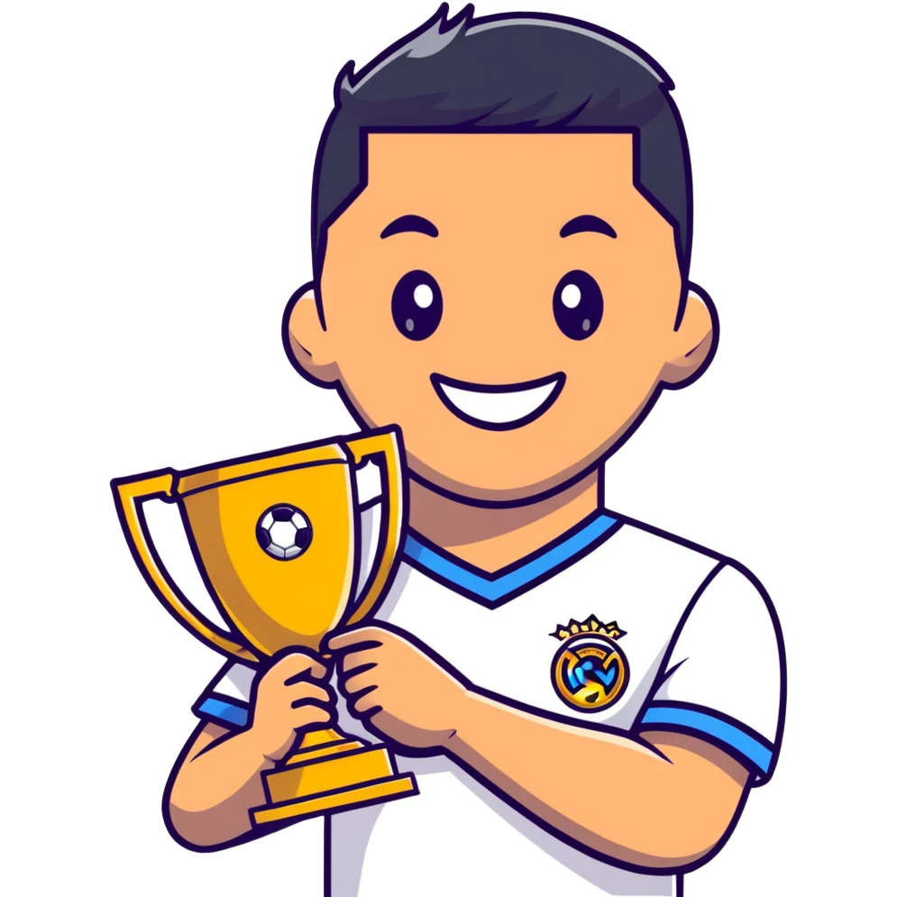 Ronaldo smiling with soccer trophy emoji