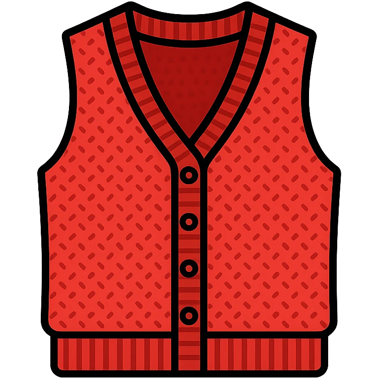red Barry vest from Sézane brand, iconic style, knitwear category, transparent background, recognizable details like buttons, knit texture, V-neck collar, elegant and modern ambiance emoji