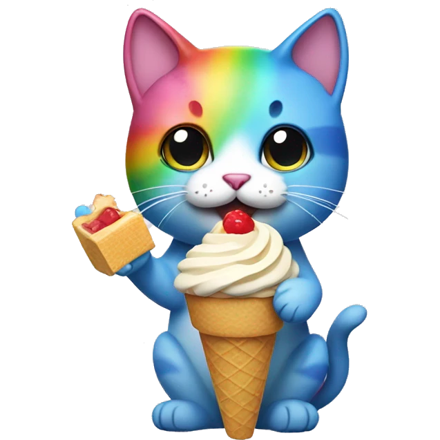 Rainbow cat holding icecream emoji