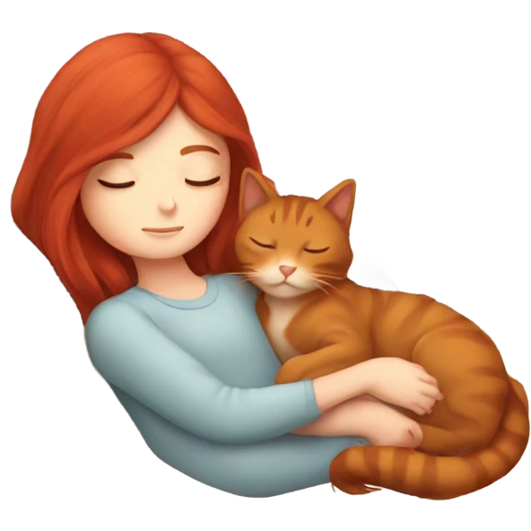 Long red hair girl sleeping with cat  emoji