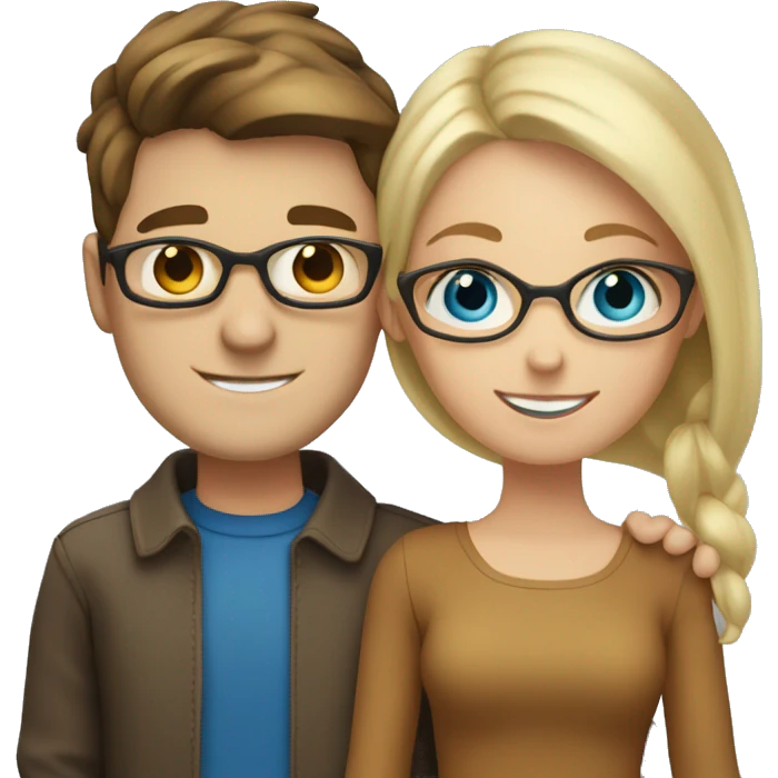 brunette blue eyed white man and blonde brown eyed girl with glasses hugging emoji