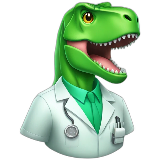 green t-rex head in lab uniform emoji