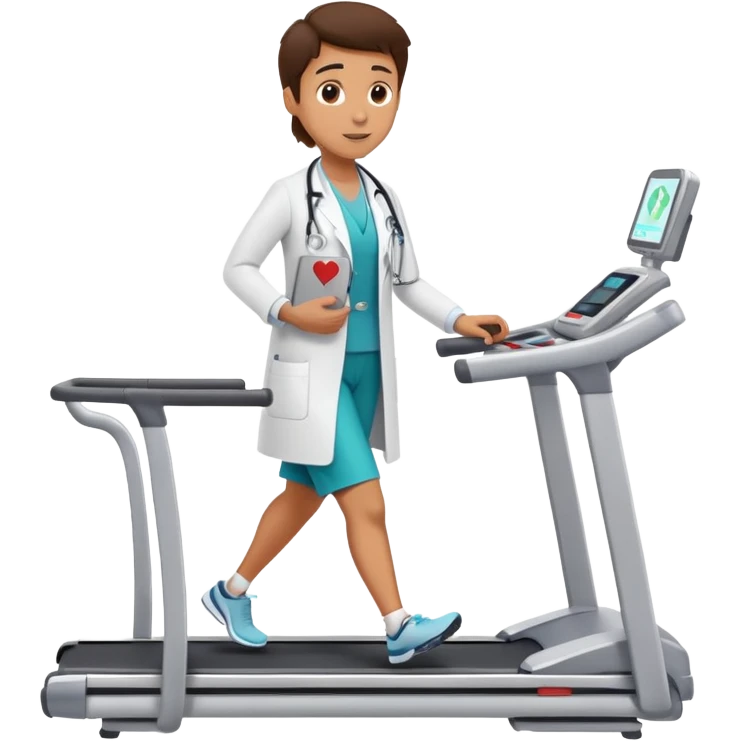 patient on a treadmill, doctor with clipboard supervising, heart monitor in background emoji