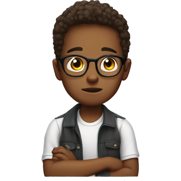 Cute boy wearing glasses and saying sorry emoji