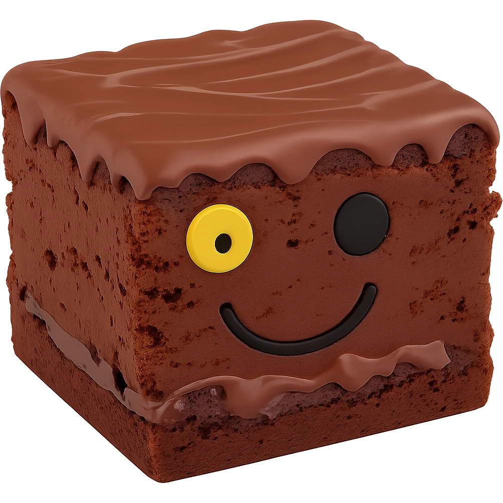 Remove the background and make it transparent. Keep the flatter chocolate brownie with the black smiley face unchanged. emoji