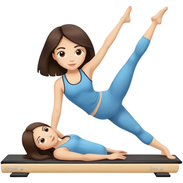Chica de pelo por los hombros color castaño oscuro haciendo pilates emoji