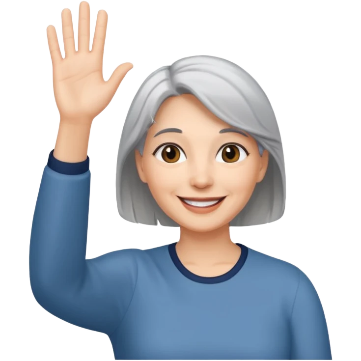 woman with gray hair smiling and waving her hand  emoji