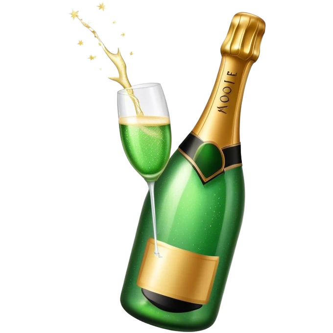 A bottle of champagne that is green with sparkles emoji