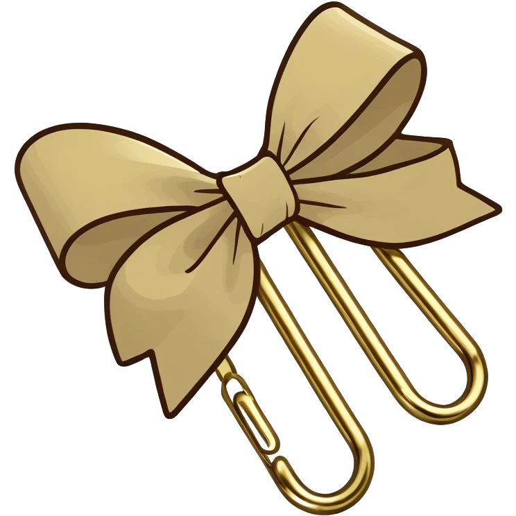 one gold paper clip with a beige bow in the middle emoji