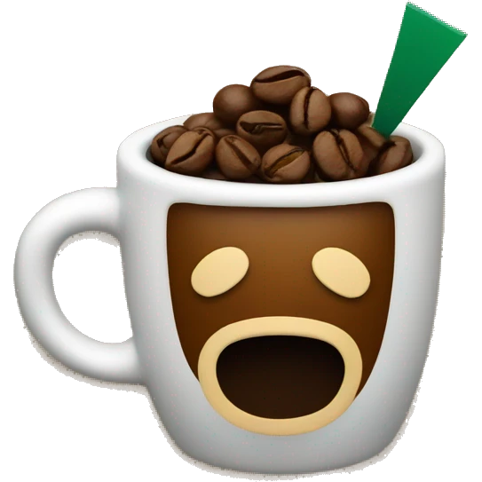 Coffee bean emoji pointing at the Starbucks logo emoji