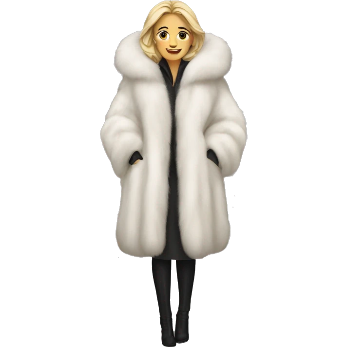 White woman in giant fur coat emoji