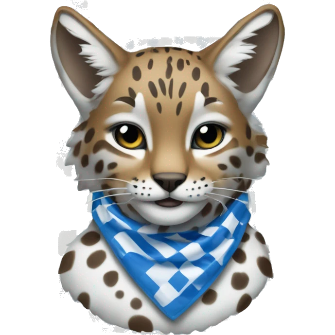 bobcat wearing blue and white checkered bandana around its neck emoji