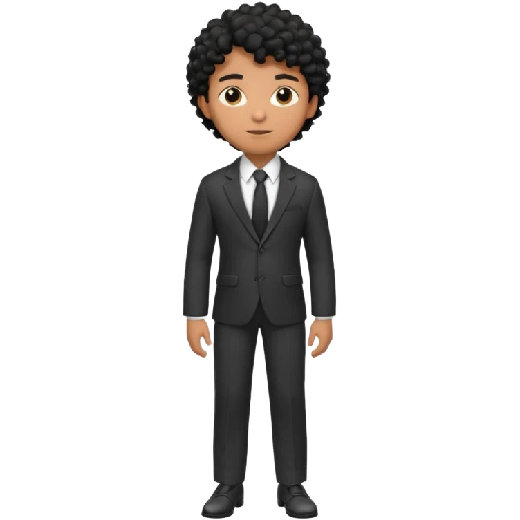 Young man, brown skin, black curly hair, tailored trousers, suit jacket, and tie

 emoji