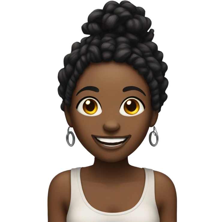 Black woman with short dreads some tattoos and a big smile emoji
