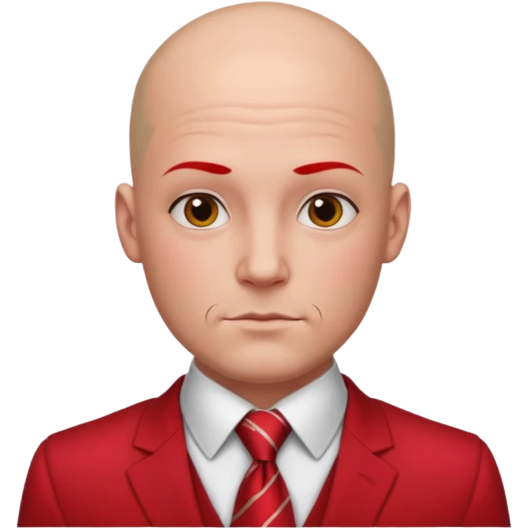 man Bald with red necktie, red dress, tattoos on face, square face. emoji