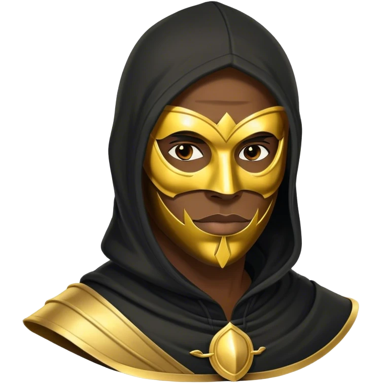  black hoodman with golden  mask emoji