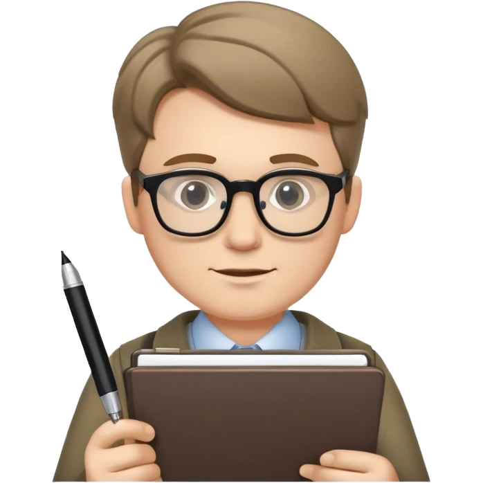white male journalist holding notepad and pen wearing glasses emoji