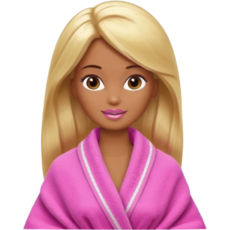 Brown skin blonde hair Barbie with face wash on and hair in towel emoji