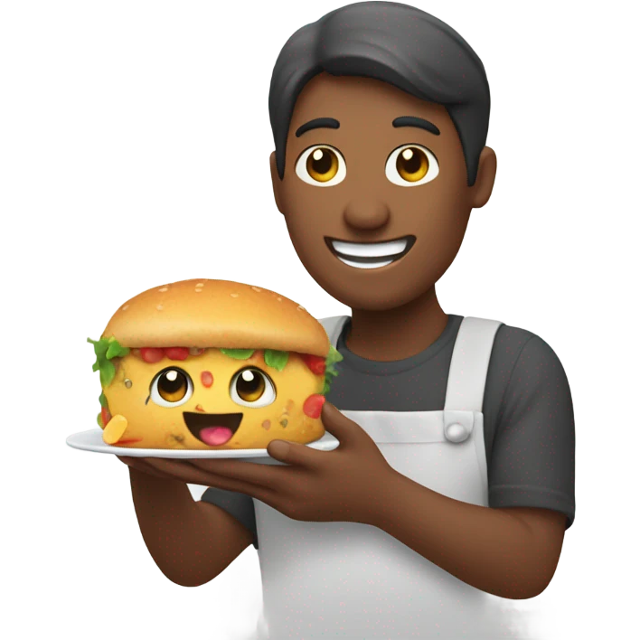 happy person with a smartphone showing food emoji