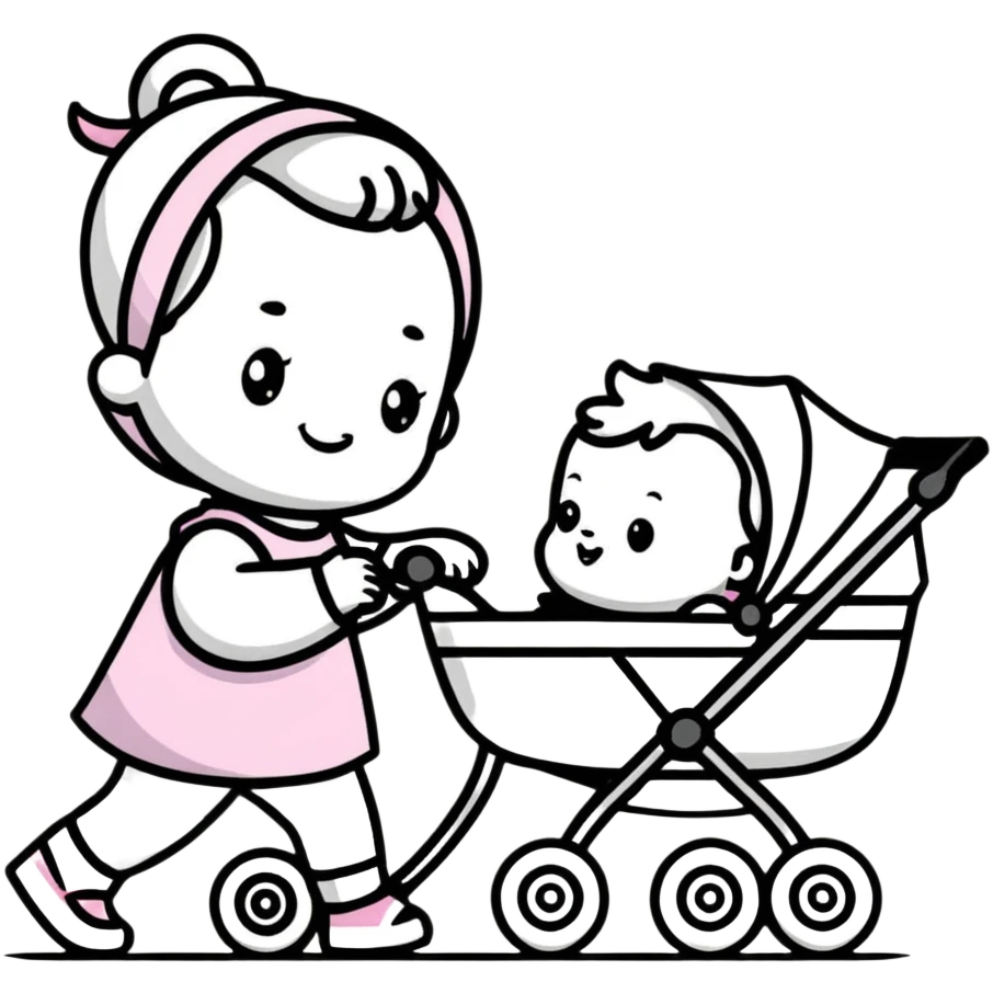 girl walking a dog in a stroller with bold lines emoji