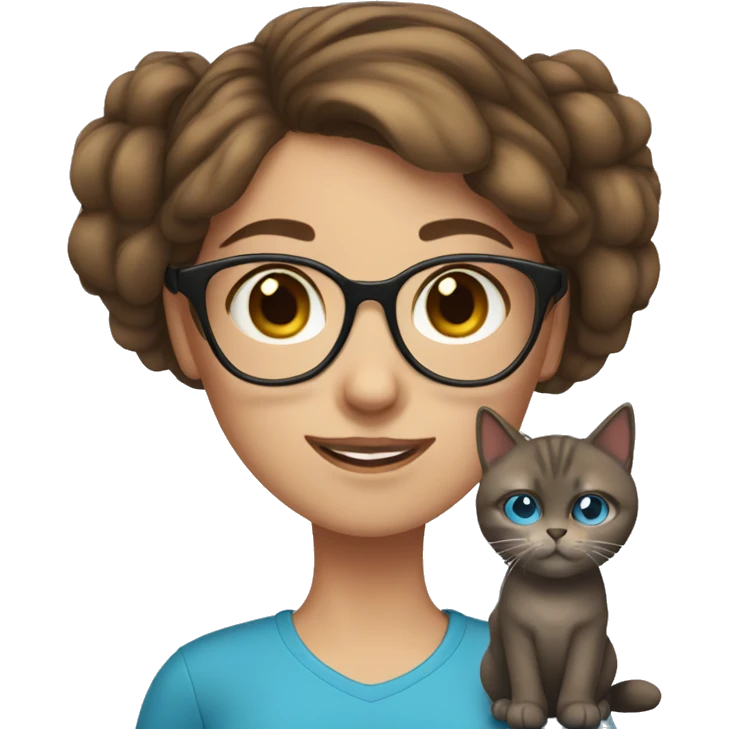girl with blue eyes, glasses and medium brown hair and cats emoji