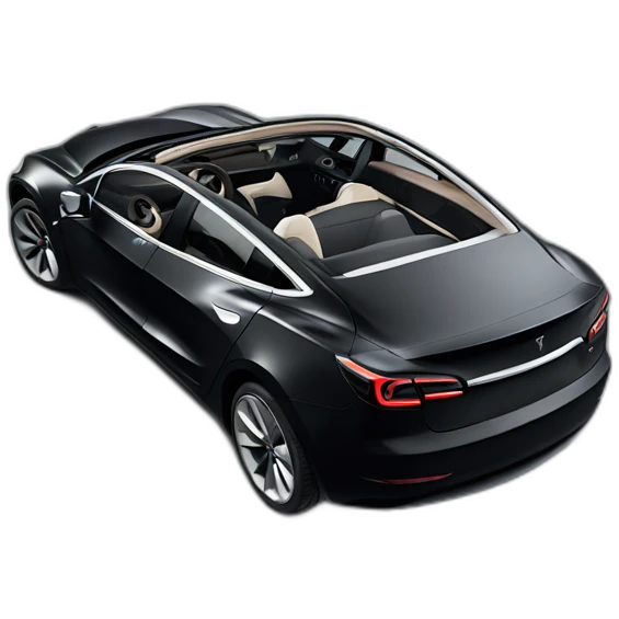 Hyper realistic, open top, black, Tesla Model 3 Performance, back view emoji
