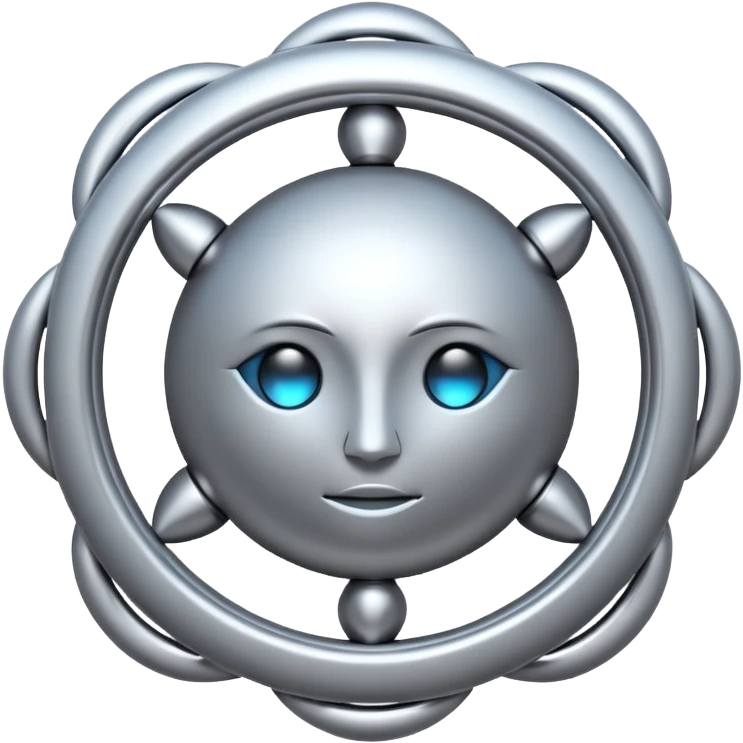 abstract amulet emoji, liquid metal form, symmetrical design, mystical futuristic 3D icon, isolated on white emoji