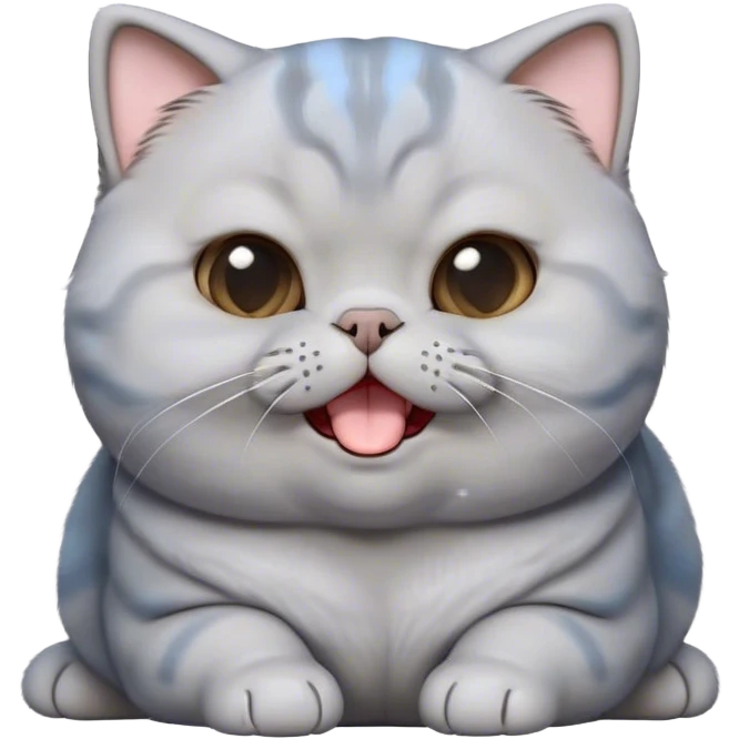 Cinematic Cute Chubby Grey Scottish Fold Cat Portrait Emoji, Head tilted playfully and yawning, round and plump body with sleek soft grey fur and subtle blue undertones, adorable folded ears, Simplified yet adorable features, highly detailed, glowing with a warm, friendly glow, high shine, curious yet calm, stylized with a touch of whimsy, bright and endearing, soft glowing outline, capturing the essence of a mischievous yet loving and lazy kitty with those signature folded ears, so cute it feels like it could stretch out of the screen and cuddle! emoji