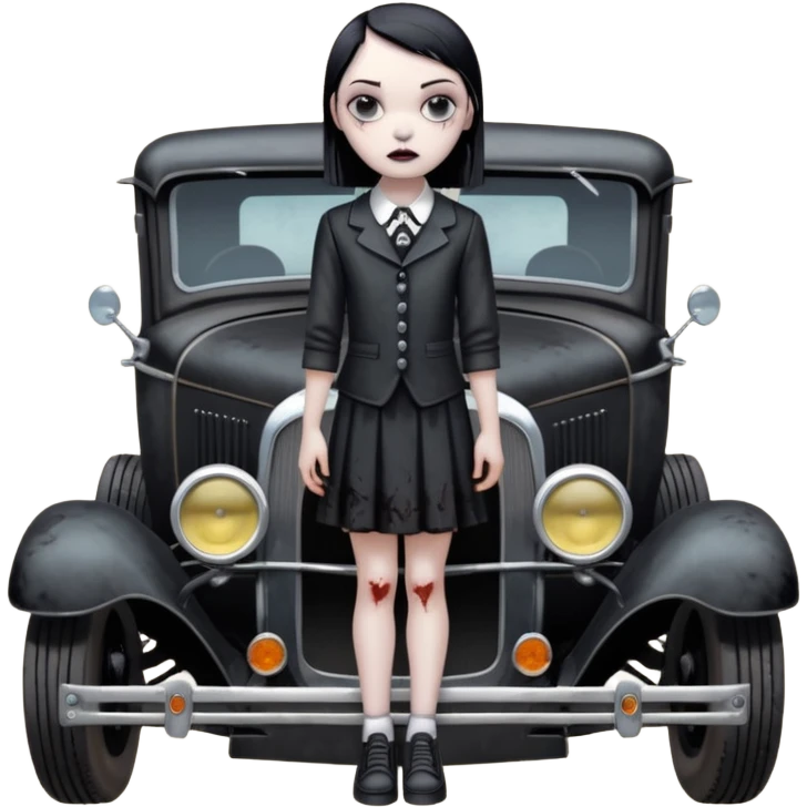 zombie gothic Wednesday Addams creepy, 1929 ford pickup, hot rod  emoji