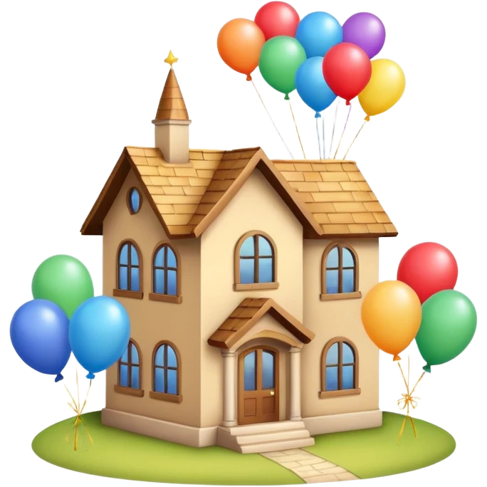 beije house with balloons on top emoji