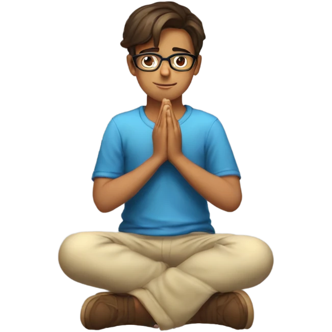 tanned pretty brunette boy with glasses praying kneeling emoji