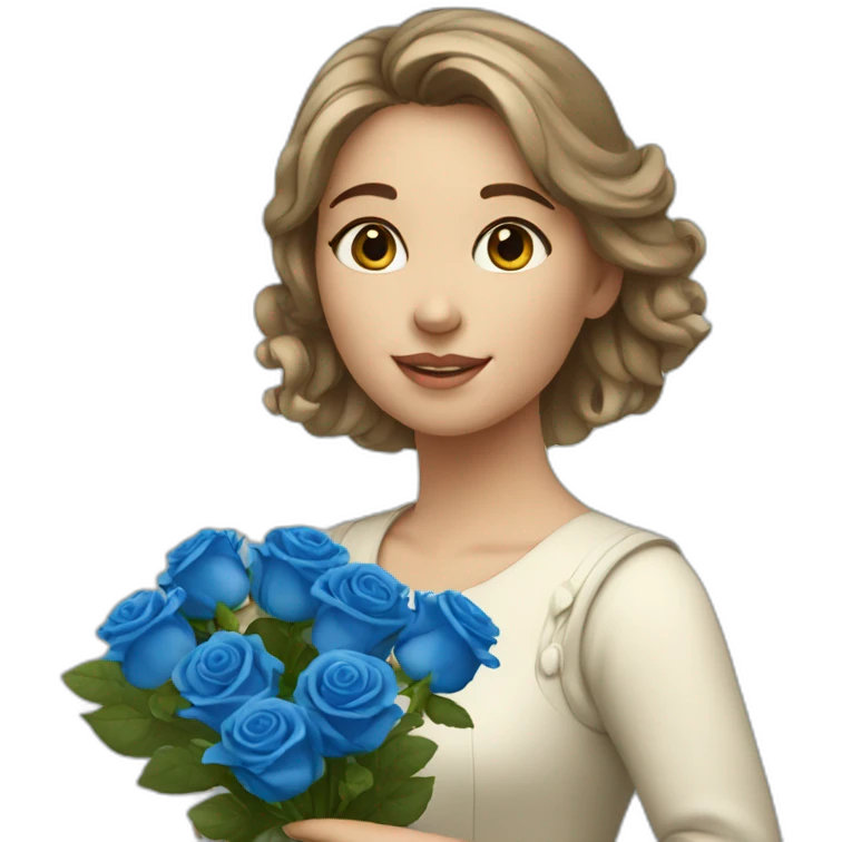 European girl with a bouquet of blue roses emoji