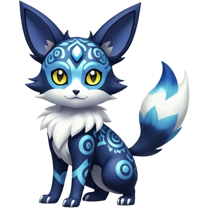 Shiny Exotic Badass Colorful Ethereal Royal Mysterious Gothic Meowstic-Umbreon-Pokémon-Fakémon-hybrid-creature (full body) with random pattern-markings emoji