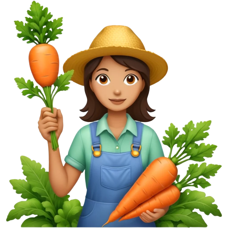 Female gardener with trophy and giant carrot emoji