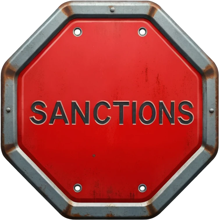 red, road sign, hexagonal, with the inscription SANCTIONS emoji