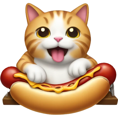 cat eating a hotdog in a swing emoji