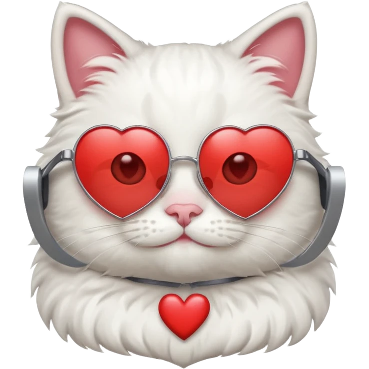 a cute white cat wearing heart sunglasses while smilling emoji