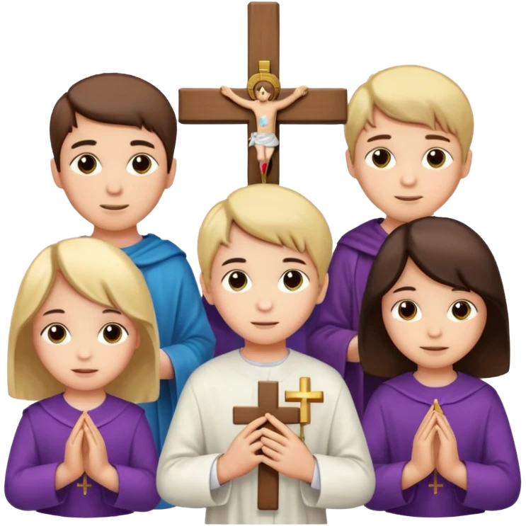 Kids boys and girls with Holy Cross emoji