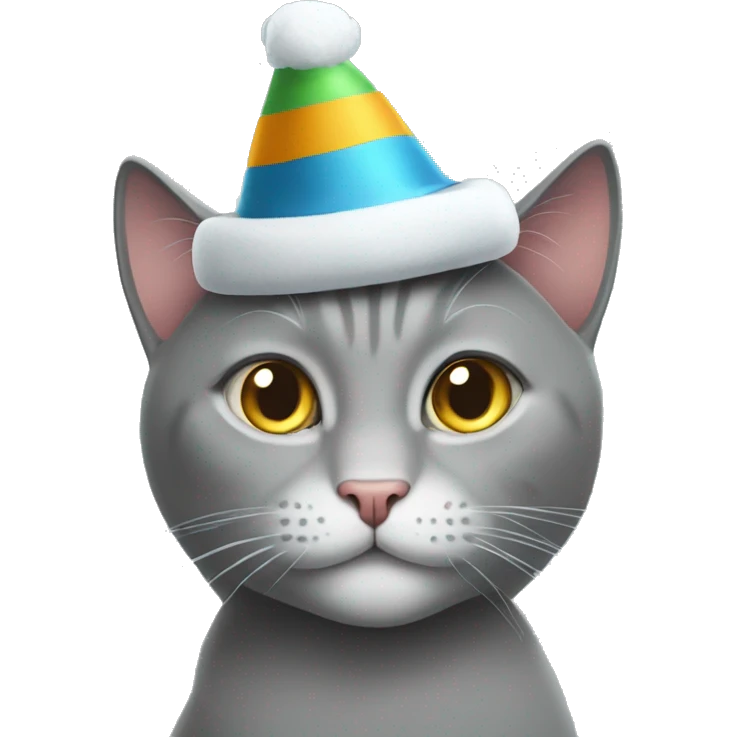 A grey cat in a New Year's hat emoji