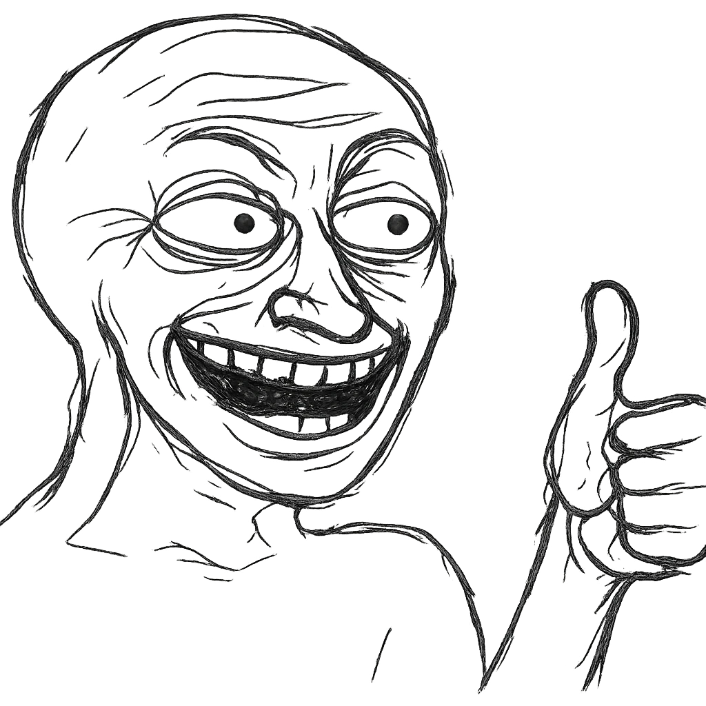 wojak meme style character, oversized head, elongated hand, humorous expression emoji